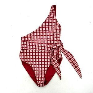 BAIIA *MISSING TOP* Pink White Plaid Bridgette Reversible One Piece Swim Suit 6